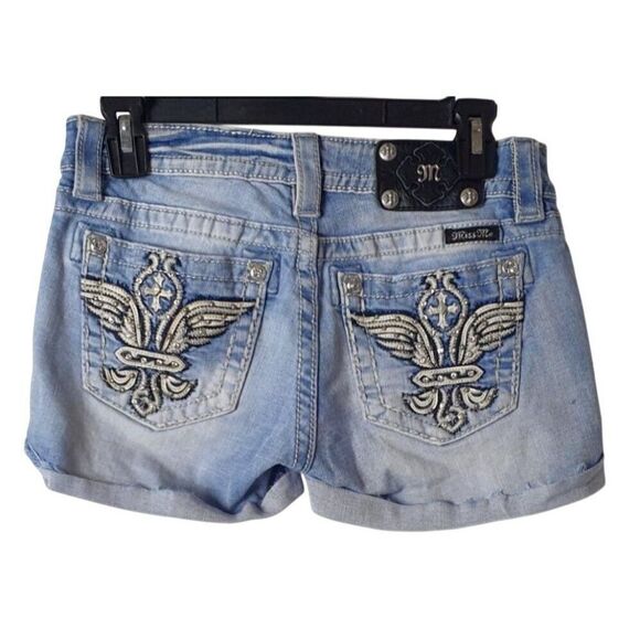 Miss Me Womens Denim Shorts 28" Wing Embroidery Bling Cut Off Style Shorties Y2K - Picture 2 of 8